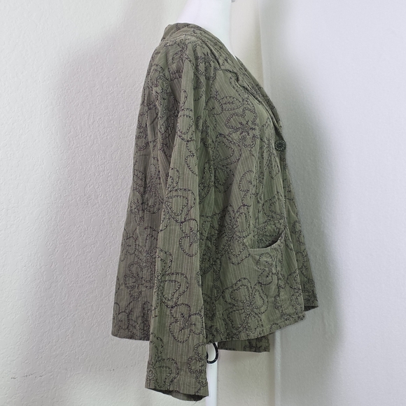 FLAX Women’s Medium Green Floral Embroidered Button Jacket – 100% Cotton - Picture 3 of 11